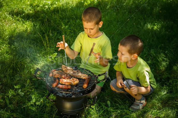 Barbecue fête frères famille herbe enfant [[stock_photo]] © grafvision