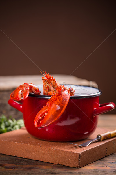 Homár piros edény főtt vacsora kagyló Stock fotó © grafvision