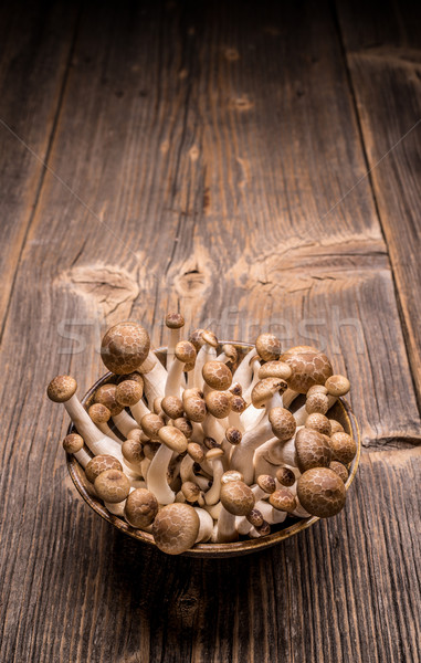 Champignons kom houten voedsel gezondheid champignon Stockfoto © grafvision