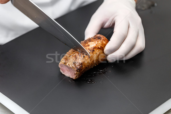 Schweinefleisch Lende geschnitten Abendessen Fleisch Messer Stock foto © grafvision