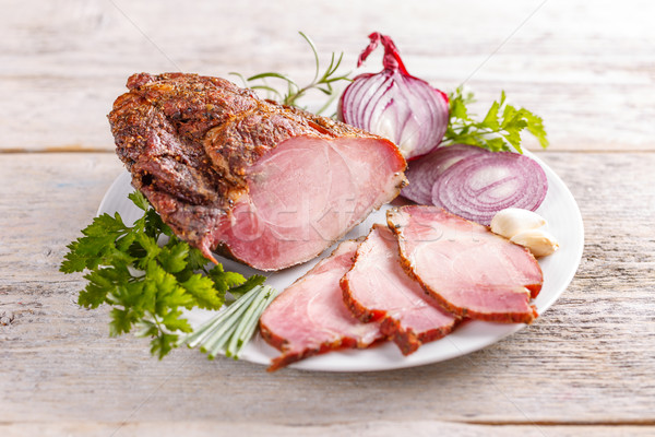 Disznóhús vesepecsenye hús szeletel füstölt fehér Stock fotó © grafvision