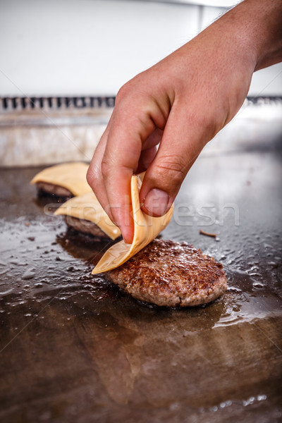  Chef prepar cheese burger patties Stock photo © grafvision