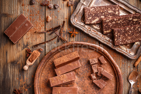 Stockfoto: Salami · eigengemaakt · chocolade · snoep · donkere