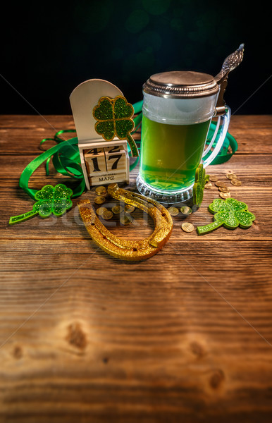 Foto stock: Día · de · san · patricio · espacio · cerveza · calendario · verde · trébol