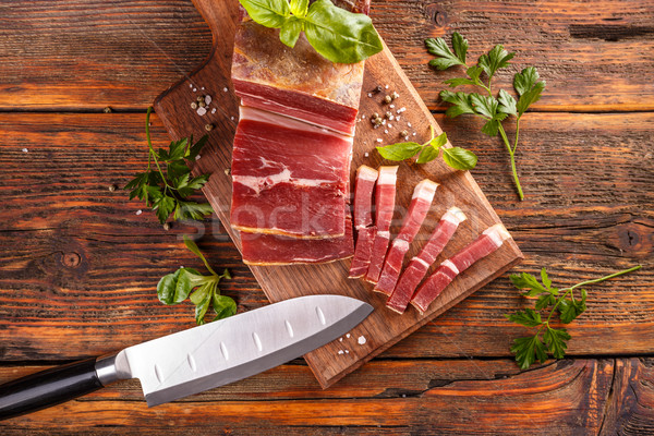 Górę widoku prosciutto deska do krojenia Zdjęcia stock © grafvision