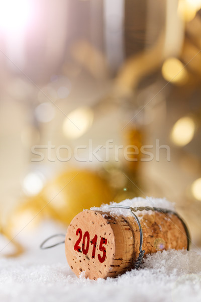 Champagne 2015 jaar stempel sneeuw partij Stockfoto © grafvision