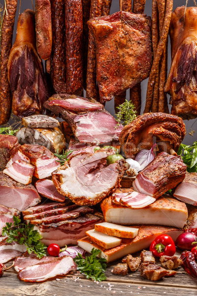 Wędzony wieprzowina mięsa produktów żywności tle Zdjęcia stock © grafvision
