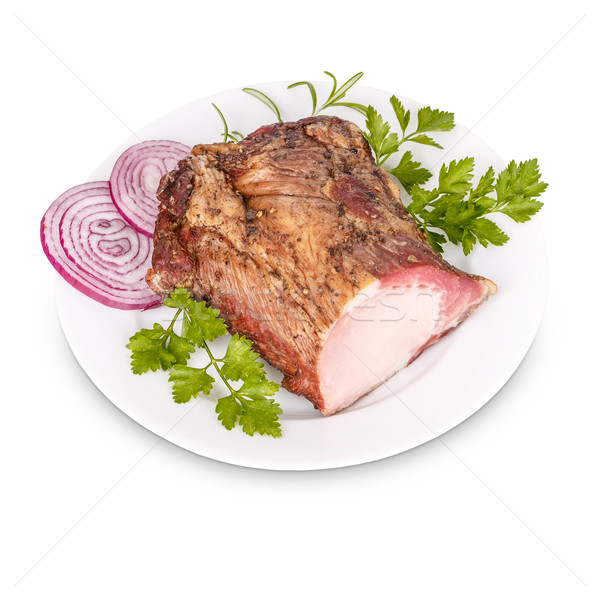Wieprzowina polędwica mięsa wędzony biały tablicy Zdjęcia stock © grafvision