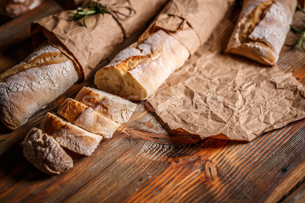 Pan francés baguettes rústico madera fondo Foto stock © grafvision
