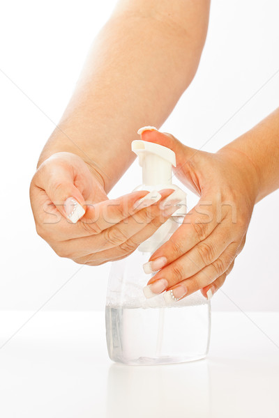Hand zeep gel pompen vrouwelijke handen Stockfoto © grafvision