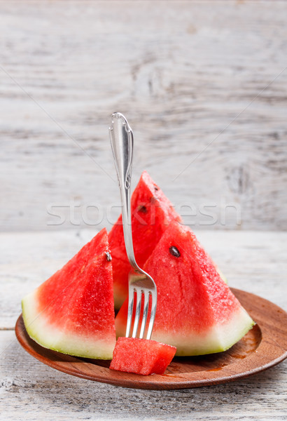 Foto stock: Melancia · cubo · garfo · comida · fruto · verão