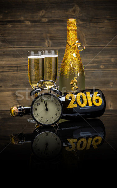 Foto stock: Año · nuevo · champán · gafas · listo · fiesta · vino