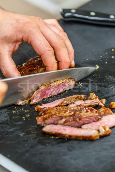 Stockfoto: Kok · gegrild · varkensvlees · biefstuk · steen