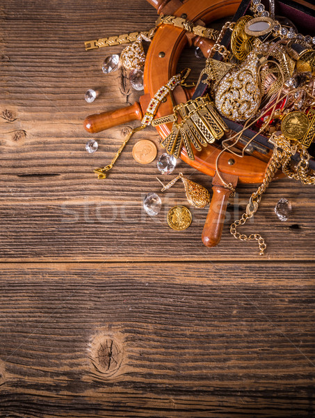 Top Ansicht Schatztruhe Holz Geld Hintergrund Stock foto © grafvision