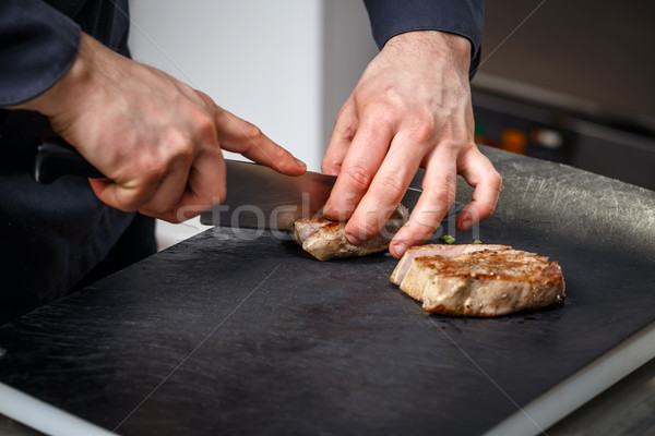 Chef viande déjeuner dîner plaque [[stock_photo]] © grafvision