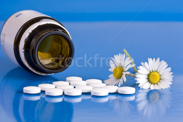 Homeopatikus gyógyszer üveg egészség kék fehér Stock fotó © grafvision