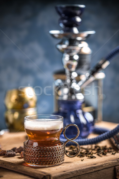 杯 茶 復古 木桌 背景 商業照片 © grafvision