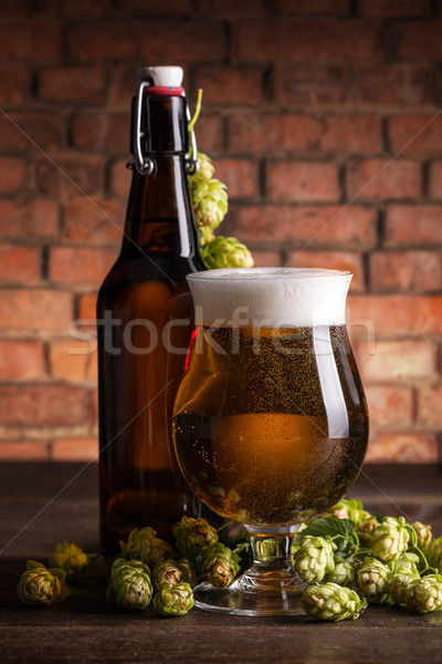 Stock photo: Bottle and glass of beer