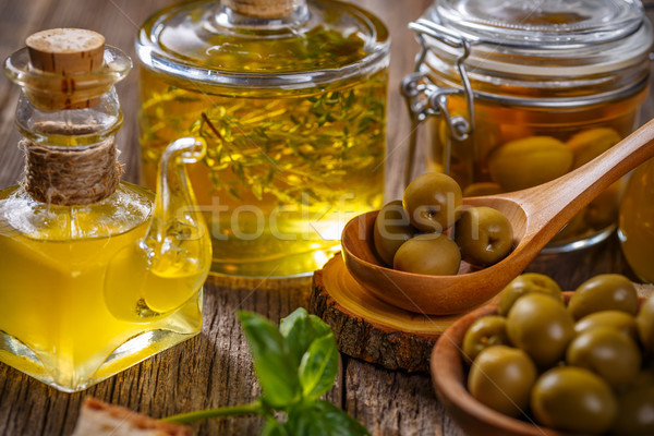 Olives berries and oil Stock photo © grafvision