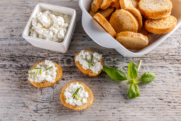 Stockfoto: Bruschetta · sandwich · cottage · cheese · houten · voedsel · kaas