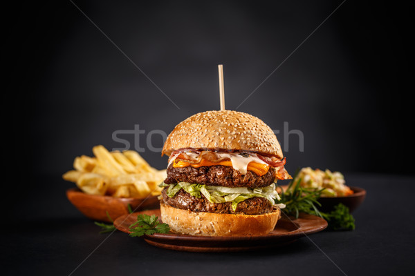 Stock foto: Frischen · lecker · burger · Käse · schwarz