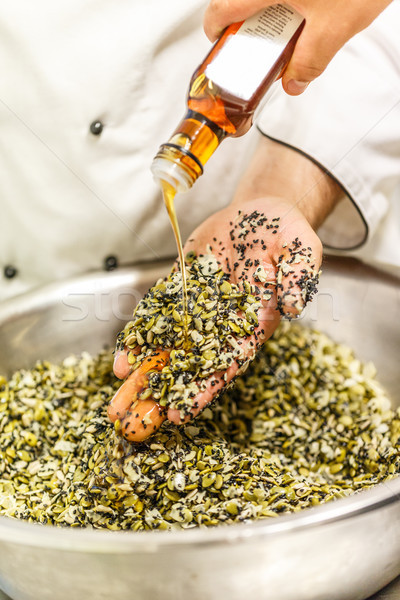 Stock foto: Küchenchef · arbeiten · Kürbis · Samen · Sonnenblumen · Saatgut