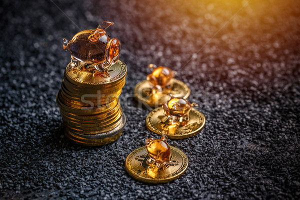 Golden bitcoins lie in a pile Stock photo © grafvision
