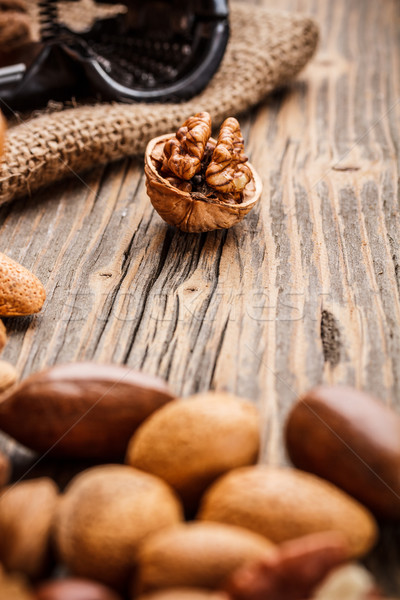 Stockfoto: Noten · rustiek · houten · tafel · hout · natuur · tabel