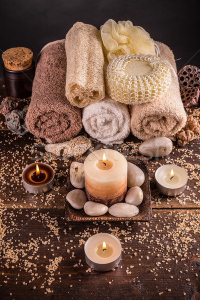 Spa Wellness prosoape lumânări medicină relaxa Imagine de stoc © grafvision