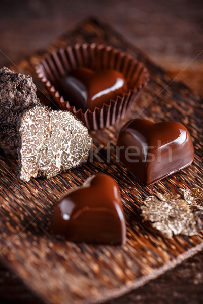 Koyu çikolata bambu plaka çikolata arka plan siyah Stok fotoğraf © grafvision