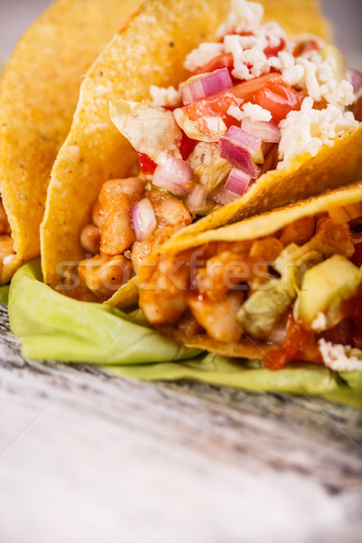 Tacos Essen Huhn Käse Abendessen Stock foto © grafvision