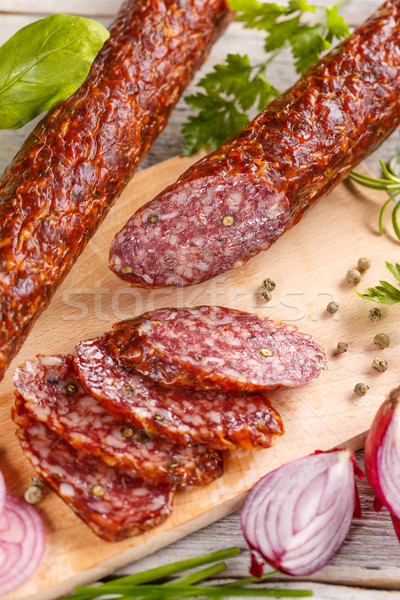 Slices of salami sausage Stock photo © grafvision