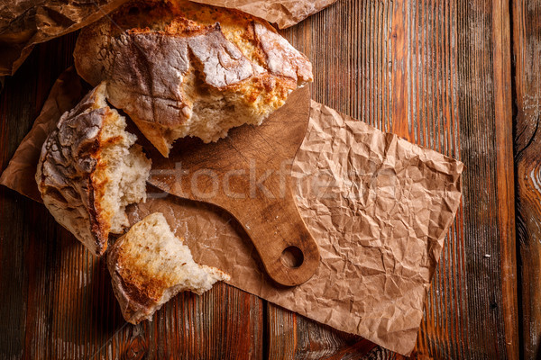 Foto d'archivio: Fresche · rustico · pane · tavolo · in · legno · alimentare · tavola