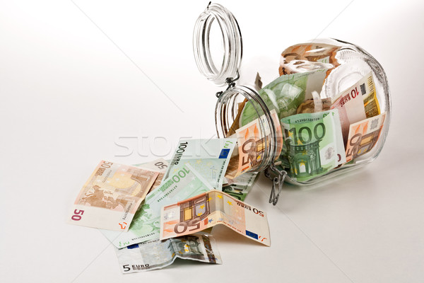 Foto stock: Dinero · jar · completo · ahorros · blanco · negocios