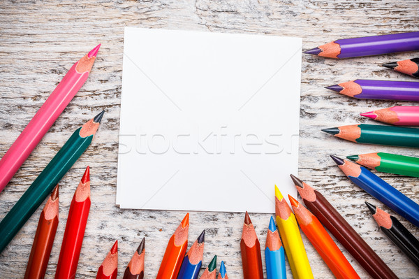 Színes ceruzák lap papír ceruza narancs Stock fotó © grafvision