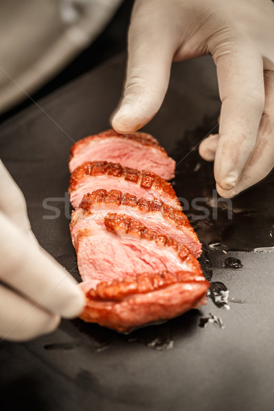 Pörkölt liba mell szakács vacsora főzés Stock fotó © grafvision