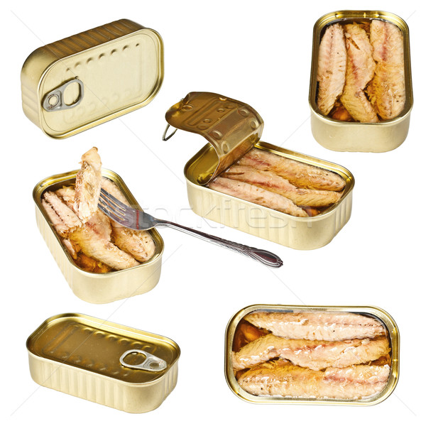 Collection of tin can whit mackerel Stock photo © grafvision