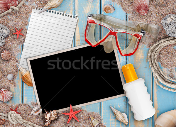 Zomervakantie Blauw houten oppervlak achtergrond zomer Stockfoto © grafvision