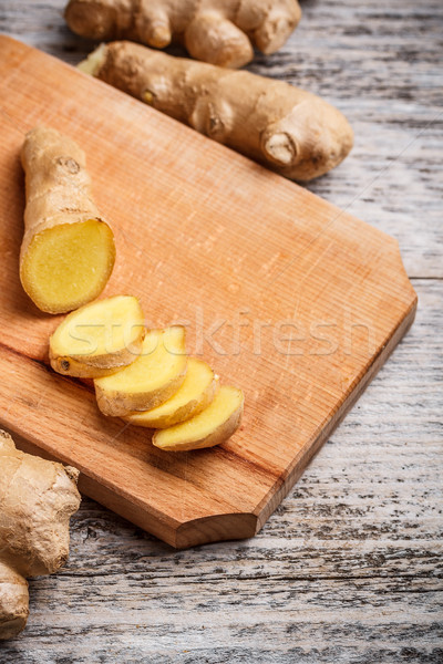 Foto stock: Gengibre · raiz · fechar · ver · madeira