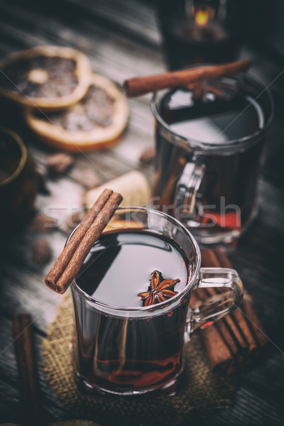 Sıcak şarap şarap kadehi kuru turuncu dilimleri Stok fotoğraf © grafvision