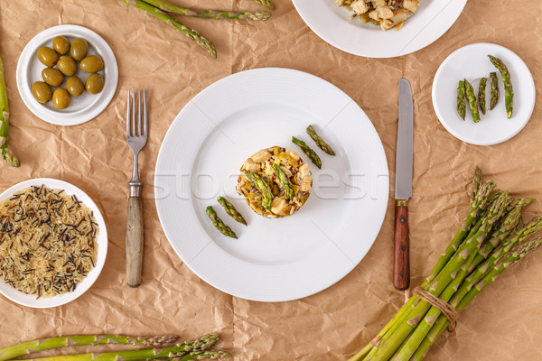 Naczyń risotto szparagów pierś z kurczaka mięsa żywności Zdjęcia stock © grafvision