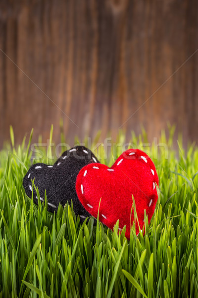Red and black felt hearts Stock photo © grafvision