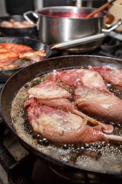 Goose drumstick frying in a pan Stock photo © grafvision