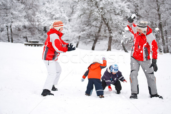 Schneeball Kampf Familie Landschaft Schnee Mutter Stock foto © grafvision