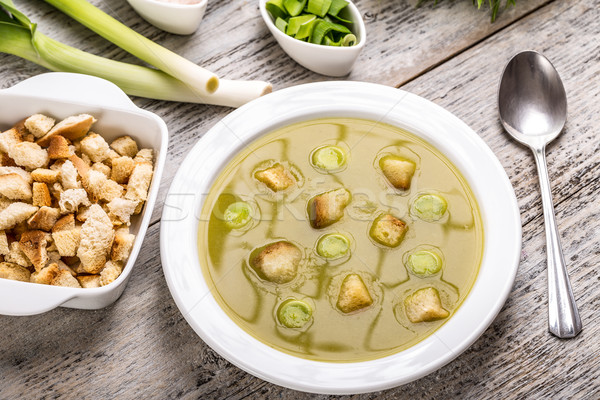 Foto stock: Puerro · sopa · delicioso · frescos · blanco · placa