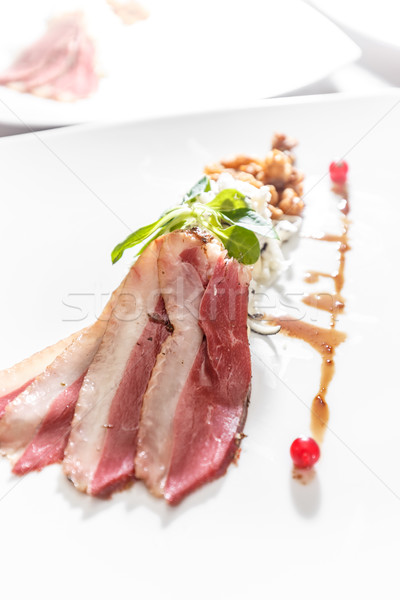 öregedés liba mell előétel tányér filé Stock fotó © grafvision