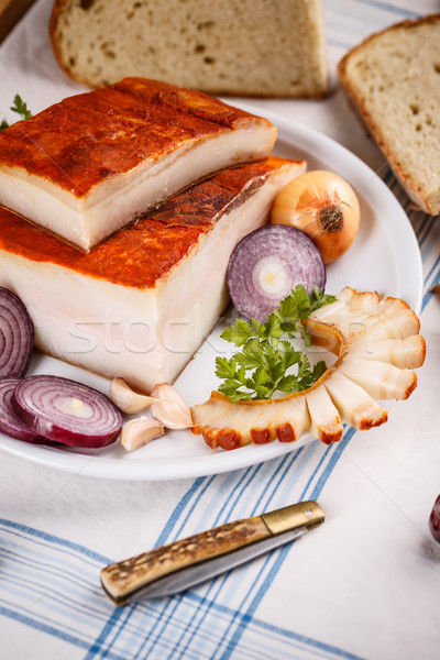 Stock photo: Salty lard with red paprika 