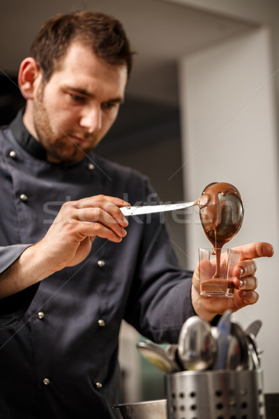 Foto stock: Cremoso · chocolate · postre · chef · vidrio