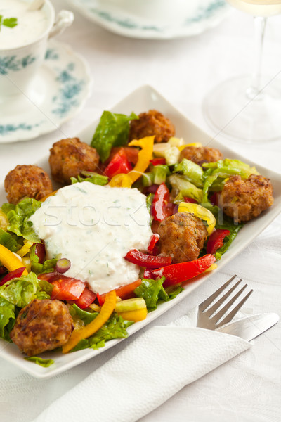 Mixte salade boulettes de viande dîner blanche déjeuner Photo stock © grafvision