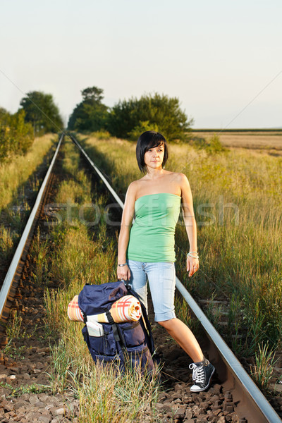 Eisenbahn Rucksack Frau Karte Natur Stock foto © grafvision